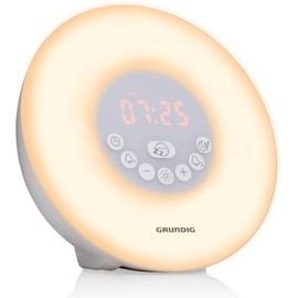 GRUNDIG Sveglia luminosa con radio FM, sveglia diurna con 10 suoni naturali, sveglia con LED che cambia colore e simulazione di zona, funzione sleep e timer, bianco