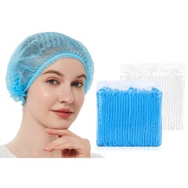 100Pcs/Pack Disposable Non-Woven Caps,Disposable Nonwoven Bouffant Caps,21 Inch Hair Net,Prevents Hair Fall-Out,For Food Service,Salon,Spa,Kitchen Head Cover (Blue)