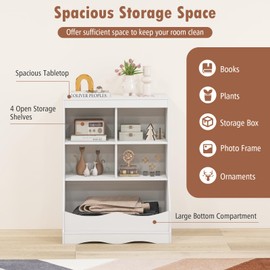 Giantex Storage Cabinet, Small Bookshelf, Short Bookcase with 4 Open Storage Cube & Bottom Compartment, Anti-Tipping Device, Foot Pads, Cubby Storage Organizer for Study, Living Room (White)