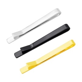 Clip on Tie Clip 2 inch,Simple Business Wedding Men Tie Clips Set 3 pcs Gold Silver Black Tie bar Pins