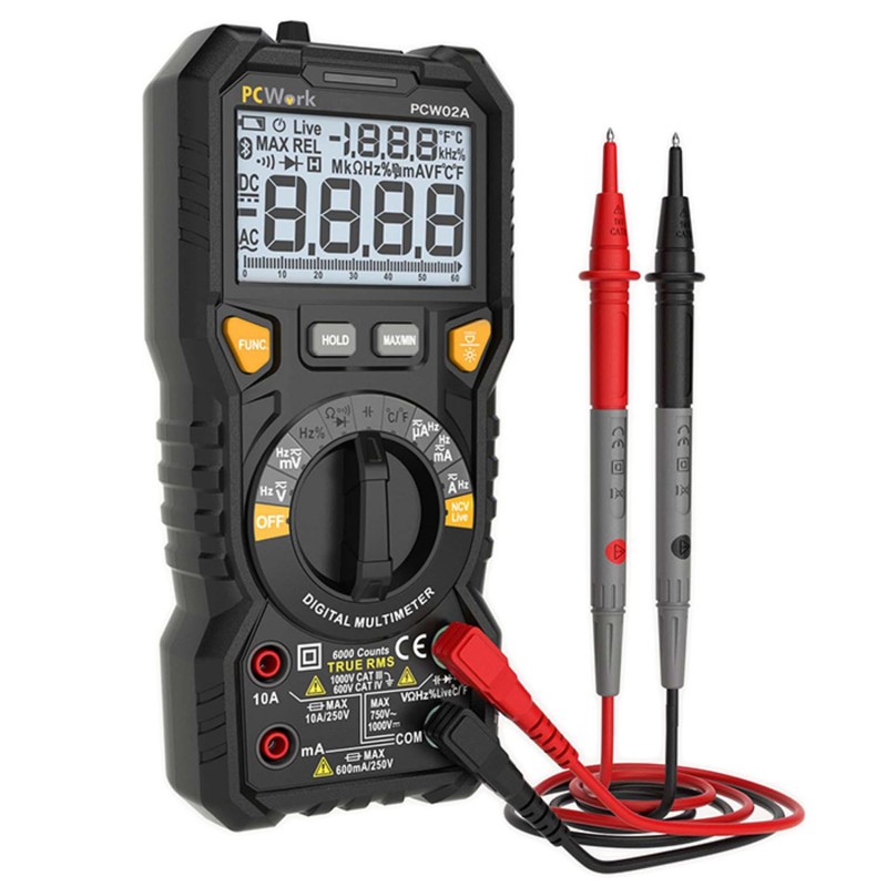 PCWork Professional Digital Multimeter PCW02A, Multimeter 1000V, True RMS, Large