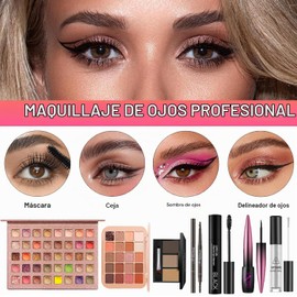 Kit de maquillaje todo en uno para mujeres, kit completo, kit de maquillaje de viaje profesional para mujeres y adolescentes, base, sombra de ojos, lápiz labial, lápiz de cejas, delineador de ojos,