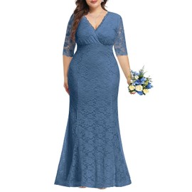 Mother of Bride Dresses Plus Size Dusty Blue Formal Wedding Guest Groom Lace Long Bridesmaid Evening Mermaid Women Dress