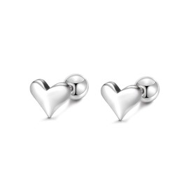 20G Cute Love Heart Cartilage Tiny Stud Earrings 925 Sterling Silver Tragus Screw Back Ball Barbell Labret Studs Earring for Women Teen Girls Girlfriend Dainty Jewelry Gifts Valentine's Day