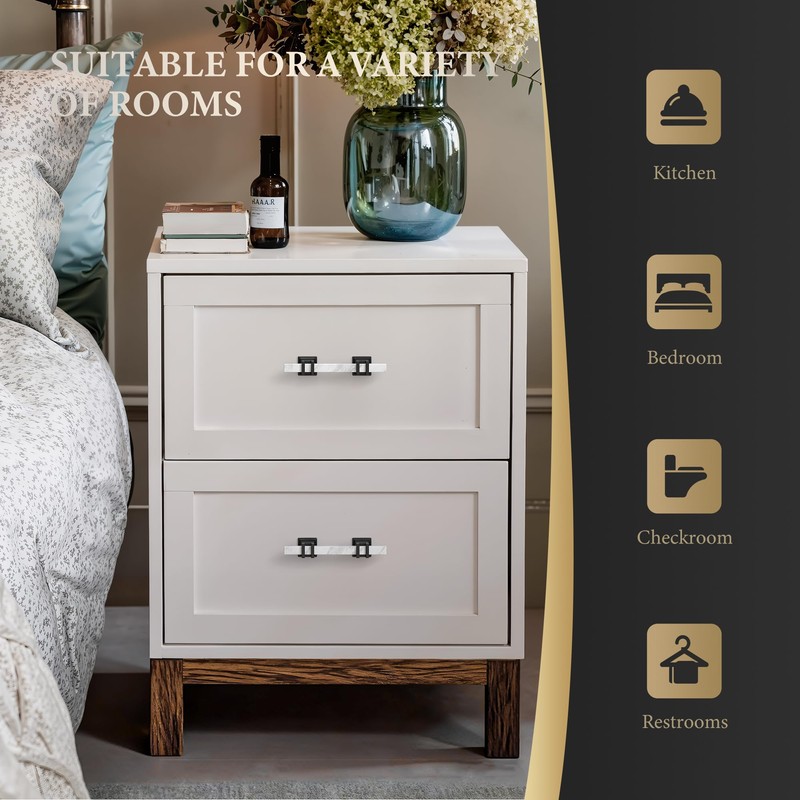 Haliwu 10 Pack White Marble Grain Cabinet Pulls, 3 inch