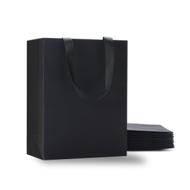 YACEYACE Black Gift Bags with Handles, 10Pcs 10.5"x4.25"x8" Black Paper Gift Bags Bulk, Black Gift Bags with Ribbon Handles,Party Bags, Merchandise Bags