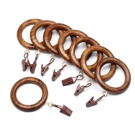 24 Pieces Curtain Rings with Clips Wooden for 1-1.5 inch Rod, Window Shower Curtain Hooks, Wood Curtain Rod Rings with Clips, Wood Curtain Rings with Eyelet, Drapery Rings. (24, 1.75 INCH Inner Dia)