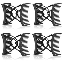4 Pieces Stretchy Double Comb Hair Clip Adjustable Elastic Hair Comb No Crease Hair Pins Hair Accessories for Women Curly Thick Wavy Hair Ponytail (Solid Black)