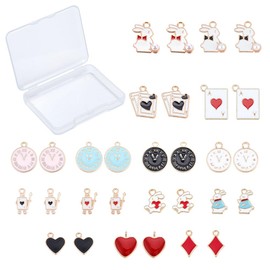 SUNNYCLUE 30 Pcs 15 Types Easter Charm Rabbit Charm Enamel Charm Rabbit Charm Playing Card Parts Heart Piercing Diamond Shape Earrings Rabbit Necklace Enamel Bracelet Watch Key Chain Alloy Metal Parts