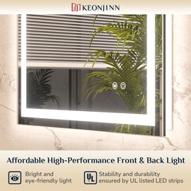 Keonjinn LED Mirror for Bathroom 22 x 30 Inch, Frontlit & Backlit Bathroom Vanity Mirror with 3 Color Lights, Lighted Bathroom Mirror with Anti-Fog, HD Tempered Glass, UL-Listed LED Driver, CRI90+