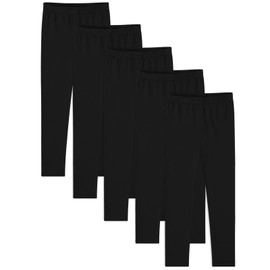 BOOPH 5 Pack Girls Leggings Cotton Full Length Stretchy Kids Pants Footless Black 9-10 Years