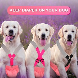 Saintrygo 2 Pcs Dog Suspenders for Diapers Female Male Belly Bands Canine Harness Keep Diaper on Your Pet for Small Medium and Large Dogs(Black, Pink,Large)