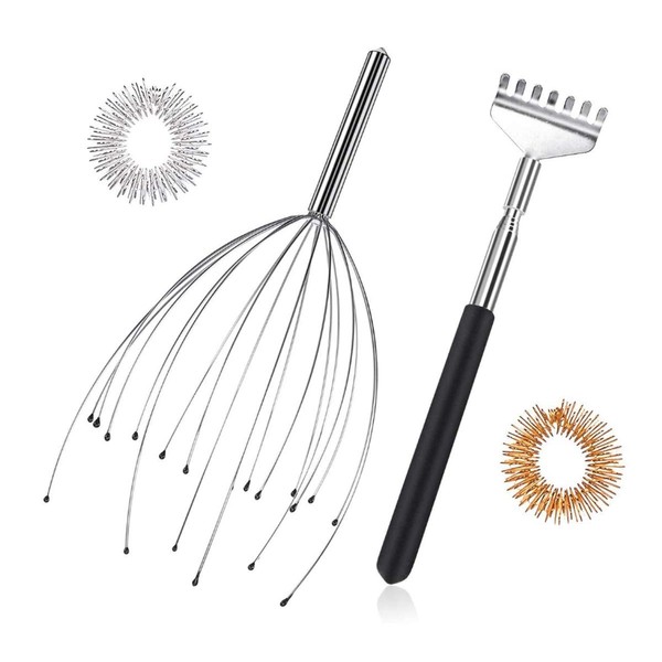 Head Massager and Back Scratcher with 2 Finger Massage Rings, Perfect Relaxing Head and Back Massage