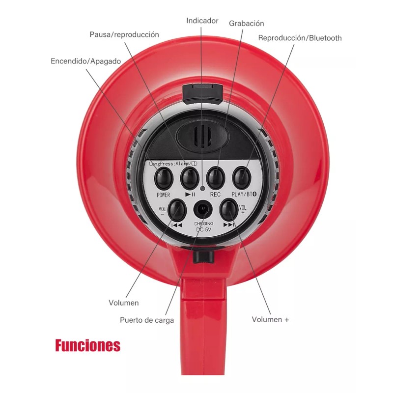 Kmow Recargable Megáfono Usb 25w Con Sirena Bluetooth Y Grabador
