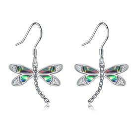 YAFEINI Dragonfly Earrings Sterling Silver Abalone Shell Dragonfly Dangle Earrings Dragonfly Jewellery Gifts for Women Girls, Sterling Silver, Not known.