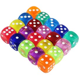 Set of 20 6 Sided Dice 14mm Round Corner Clear Dice in 10 Colors (Red, Shallow Blue, Orange, Yellow, Purple, Dark Blue, Rose, Pink, Fluorescent Green, Yellow)