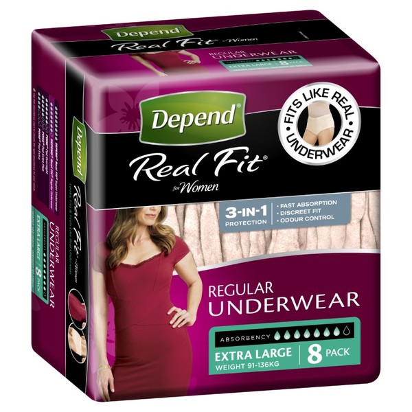 Depend Real Fit Regular Underwear for Women Extra Large X 8 (Limit 4 per order)