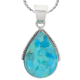 Turquoise Necklace Pendant 925 Sterling Silver Genuine Gemstones (with 20" Rope Chain) (Turquoise)