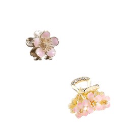EZ PEACH Hair Claw Small Hair Clips, Mini Cherry Blossoms, Flower Petals, Alloy Hair Bangs, Mini Hair Ornament, Cute, Adult, Sparkle, Hair Clip, Women's, Cute, Hair Clip, (Set of 2)