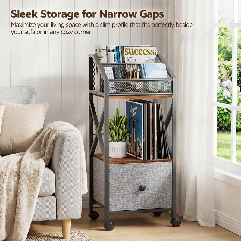 Portin Rolling Vinyl Record Storage Rack, Multi Magazine Holder