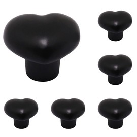 SWZHAI Ceramic Cabinet Knobs, 6 Pcs Black Heart Shaped Handles, Decorative Door Knobs for Furniture, Kitchen Cabinet Pulls, Closet, Wardrobe