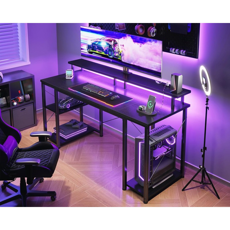ODK 48 inch Gaming Desk with LED Lights & Power