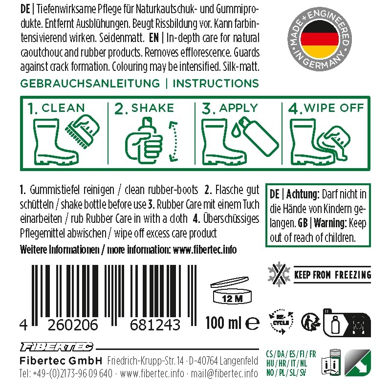 FIBERTEC Rubber Care Eco Clear Matt Shoe Care, 100 ml
