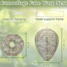 Halatool 2 Pcs Hanging Fake Wasp Nest Outdoor Fake Hornets Nest Decor for Home and Garden（ Camouflage ）