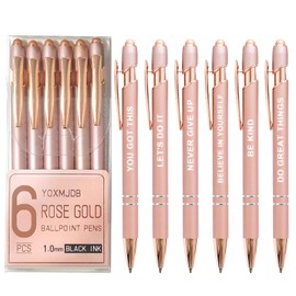 YOXMJDB Stylus Pens for Touch Screens, 6 Pack Rose Gold Inspirational Pens, 1.0mm Medium Point BallPoint Pens, Cute Pens Nurse Gifts Office Supplies for Women (Motivational, 6 Pcs Rose Gold)