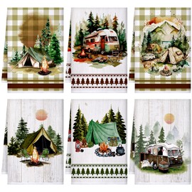 Bencailor 6 Pcs Camping Kitchen Towels Tent Bus Farmhouse Cabin Hand Towels Decorative Kitchen Towels for Home House Kitchen Bathroom Cabin Decoration (Camping Style)