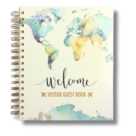 Paper 'n Such Guest Book for Rental House - Vacation Home - Short Term Rentals, Host Essentials, Spiral Hardcover Welcome Log for Airbnbs- 200 Pages (World Map)