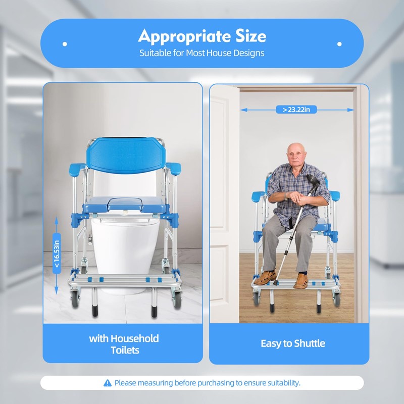 Movable Bedside Commode Chair with Foot Pedal, Multi-Functional Commode Toilet