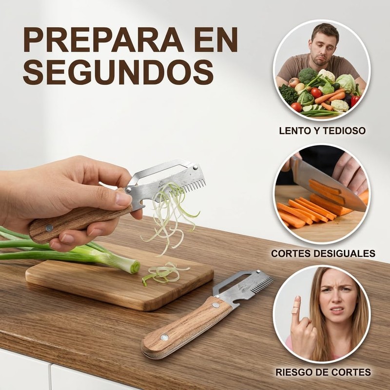 2 Piezas 3 en 1 Pelador Frutas y Verduras, Acero
