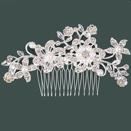 UNVOJL 2 Pack Bridal Wedding Hair Clip Comb Bridal Flower Side Hair Clips Pearl Bridal Headpiece Wedding Accessories for Women Girls