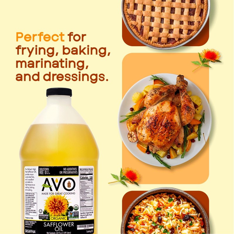 AVO ORGANIC High Oleic SAFFLOWER Oil Frying, Baking, Non-stick Sautéing,