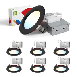 ASD Fire Rated Recessed Light 4 Inch, 12W 120-277V, Mini Panel Baffle Trim, 5 CCT 2700K/3000K/3500K/4000K/5000K, Dimmable Canless Commercial LED Downlight, Wet and IC Rated, Air Tight, ETL, 6 Pack
