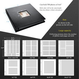 Photo Album Self-Adhesive, 100 Pages Sticky Page, Leather Cover, Magnetic Scrapbook Family Albums for Christmas Gifts, Birthday Wedding Memory Photo Book 4X6, 5X7, 6X8 8X10 Big Black