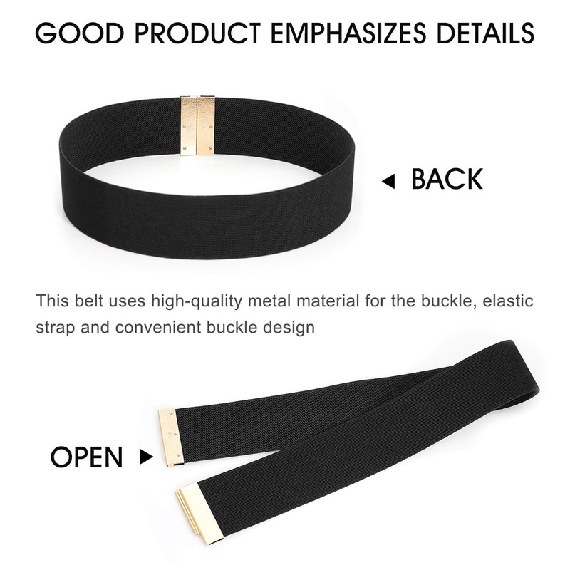 MESU Women's Elastic Belt Elastic Dress Wide Belt, black