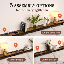 GRLEAF 70" Narrow Console Sofa Table with Built-in Power Strip (4 AC Outlets & 4 USB Ports) – 4.9ft Power Cord, Metal Frame, Easy Assembly, Ideal for Behind Couch, Hallway, and Office | Rustic Brown