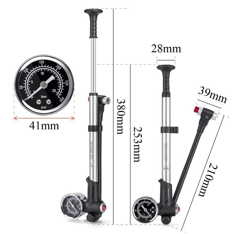 GEWAGE Bicycle Suspension Pump, 300 psi / 20 bar, Shock