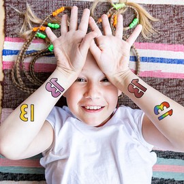 Pack of 27 Number 13 Temporary Tattoo Stickers, Glitter Concert Decorations, Multicoloured Transfer Paper Stickers for Arms, Hands, Face, Shoulders (Multi-Colour)