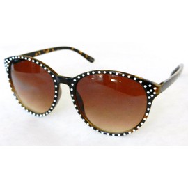 Massini Womens Rhinestone Tortoise Frame Sunglasses (954) 100% UVA & UVB Protection-Shatter Resistant + Free Bonus Microsuede Cleaning Cloth