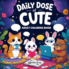 Daily Dose of Cute: Adult Coloring Book with 50 Adorable Everyday Animal Scenes – Easy Coloring Pages with Fill-in Captions for Stress Relief, Relaxation and Fun