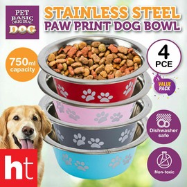 [4PCE] Pet Basic Stainless Steel Paw Print Dog Bowl, Elegant Dining for Your Furry Friend, Durable and Stylish Dish for Dogs