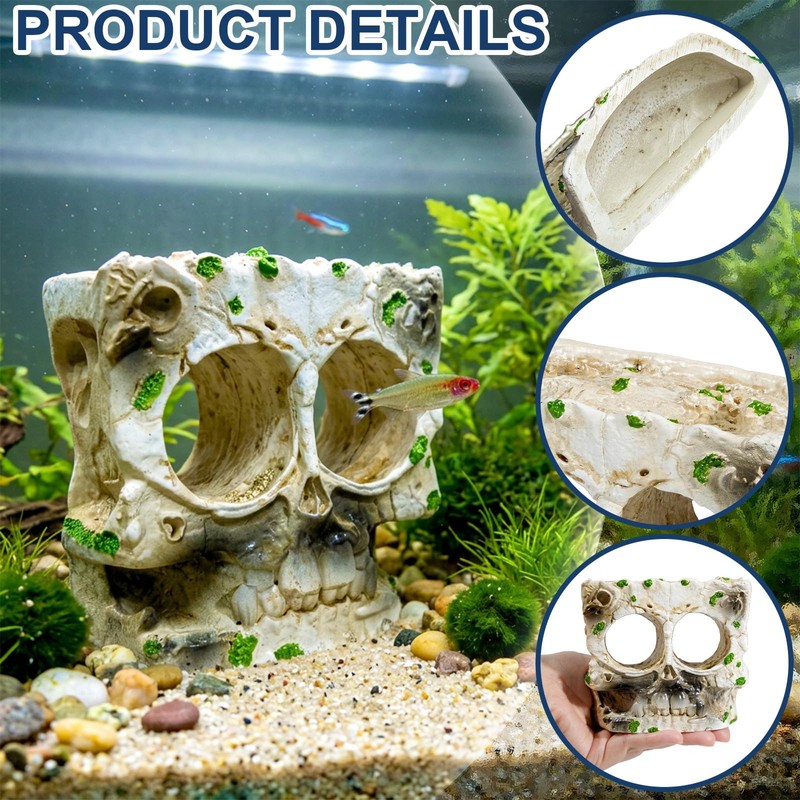 Exasinine Skull Aquarium Decoration Cave Fish Tank Skull Hideout Rock