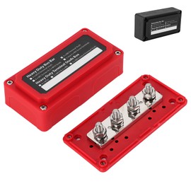Acouto Barra Colectora del Bloque de Distribución de Energía 300A Heavy Duty Bus Bar Caja de Distribución de Energía Tablero de Terminales 48V DC 4 Studs Universal para Coche Barco Barco RV(rojo)