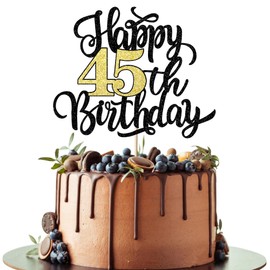 Leetaivie - Decoración para tarta de cumpleaños con purpurina y oro negro