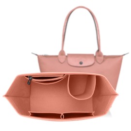 ZOLGINAH Bag Organiser for Longchamp Le Pliage, Felt Handbag Organiser with Multifunctional Pockets, Large Capacity, Pink, L