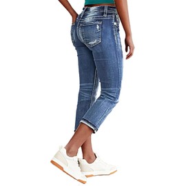 Flamingals Women's Denim Capri Jeans for Women Mid Rise Skinny Capri Pants Teal Mid Blue M