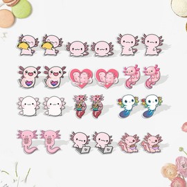 Axolotl Earrings for Women, Cute Cartoon Axolotl Dangle Luminous Animal Earrings Sweet Pink Blue Funny Earrings for Teen Girls Valentine's Day Jewelry Gifts (Axolotl3)
